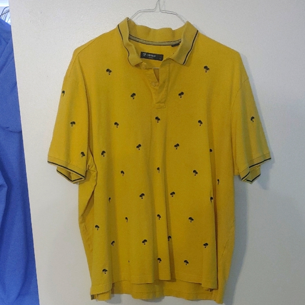 Yellow Polo Shirt with Blue Palm Trees